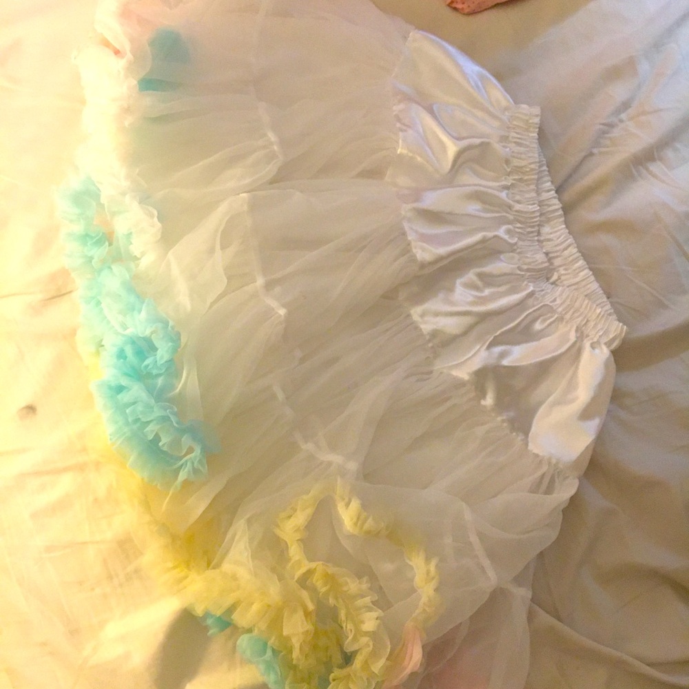 White Fluffy Petticoat with Yellow Blue Pink Trim